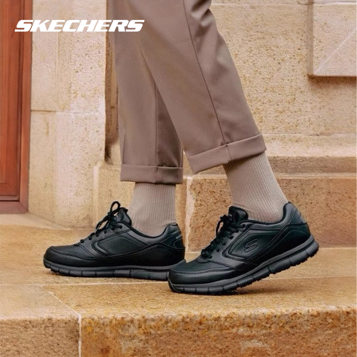 斯凯奇商务官方正品黑色皮鞋