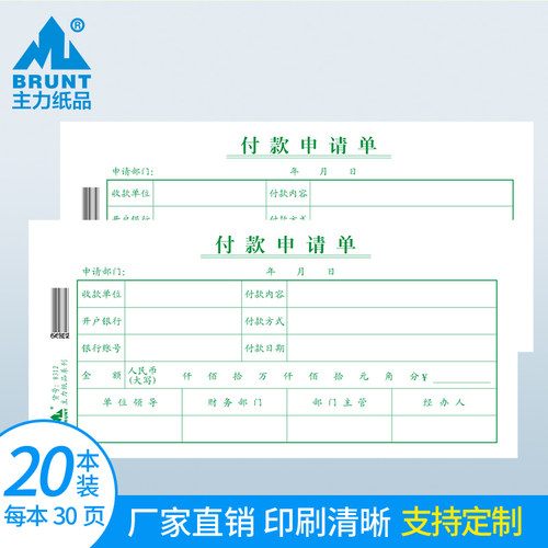 通用版70克定制定做付款申请单