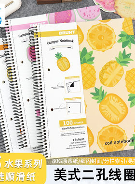 BRUNT主力水果线圈本系列B5笔记本子大学生英语单词本16k高颜值细闪索引易撕办公用加厚记录记事本批发日记本