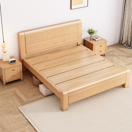 加厚榉木全实木床2x2.2米大床1.8米1.5米双人床现代简约主卧婚床