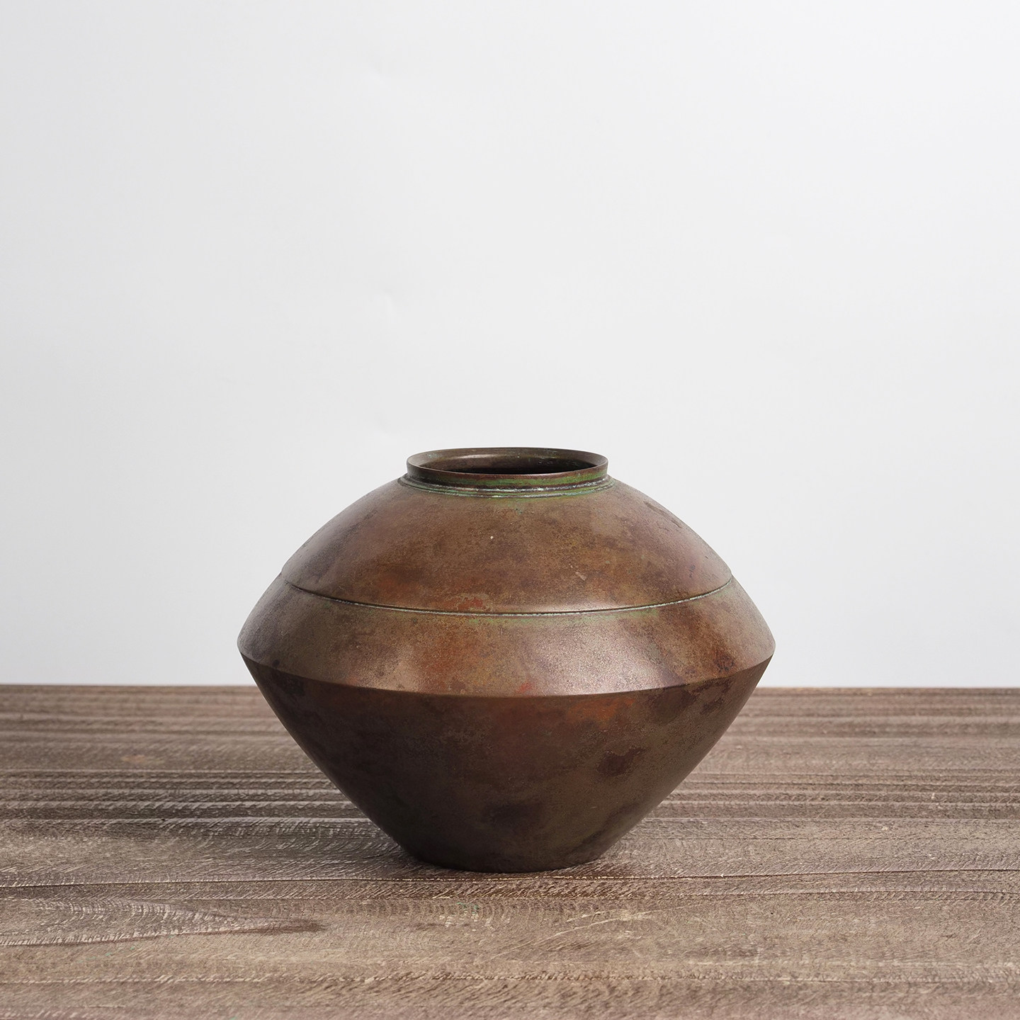 中古日本侘寂风斑铜花瓶设计师推荐样板间玄关博古架茶室台面摆件