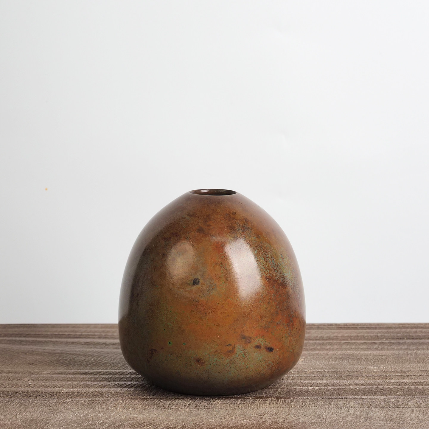 日本传统工艺品山形铸物斑铜花瓶玄关茶室文房插花雅物台面摆件