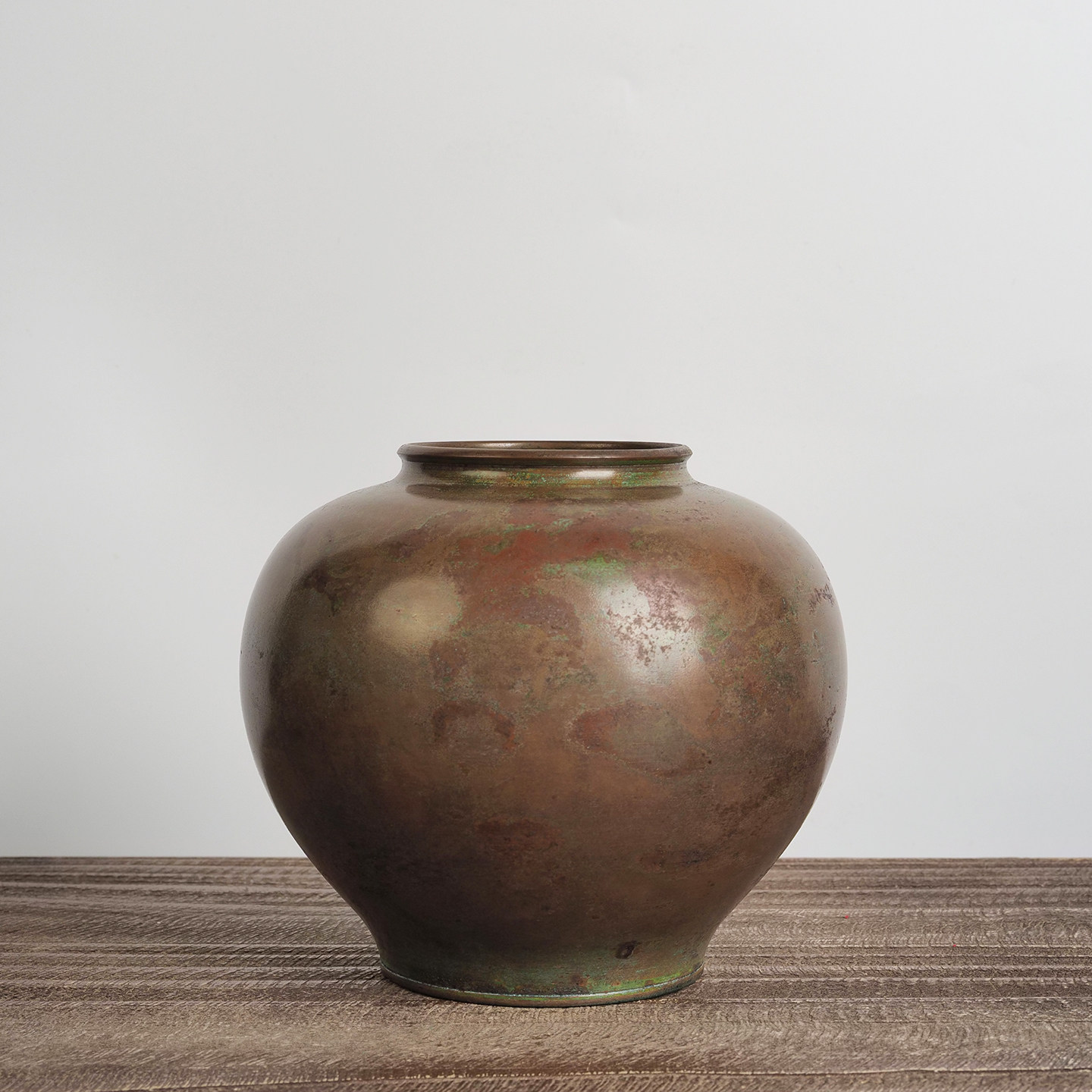 中古日本斑铜罐形花器金工长谷川作室内书房玄关茶室台面复古摆件