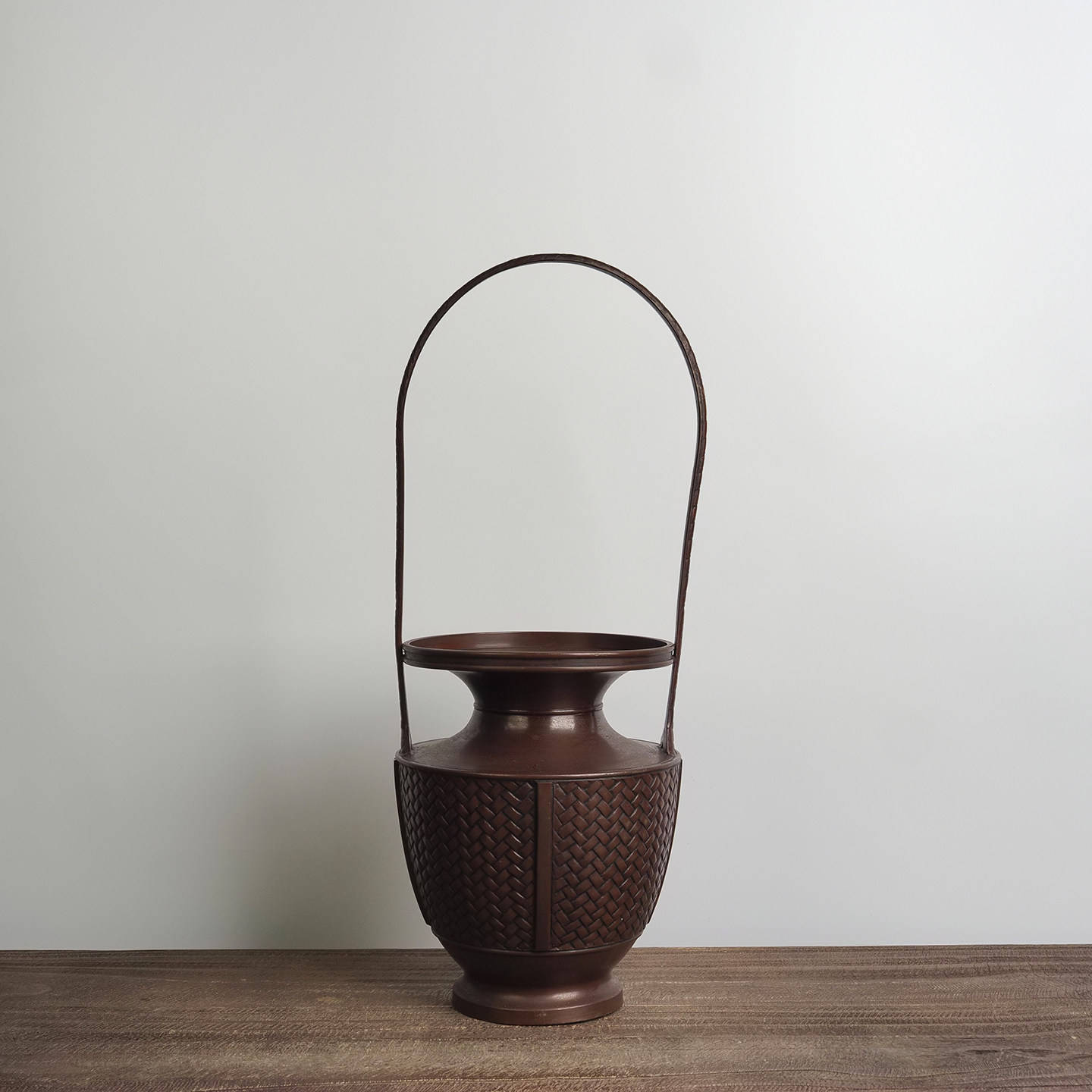 中古日本超大号提梁款铜花瓶设计师推荐插花花艺花篮台面摆件装饰