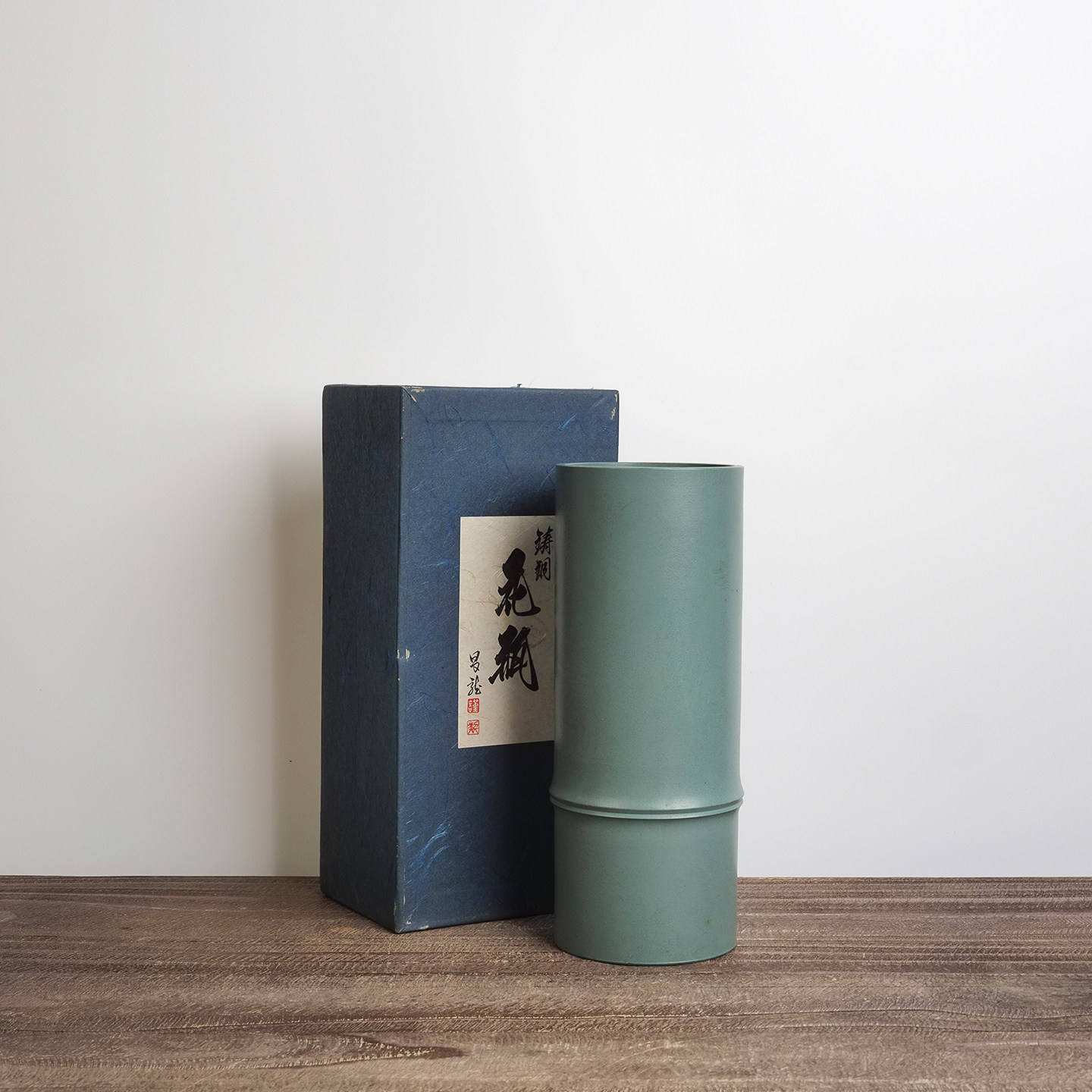 中古日本竹筒型敞口铜花瓶居家茶室干花插花民宿样板间桌面装饰