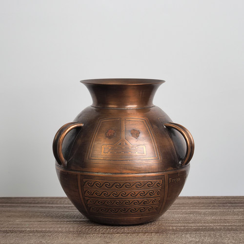 西洋舶来品罐形铜花瓶居家餐厅门店展厅干花插花空间桌面摆件装饰