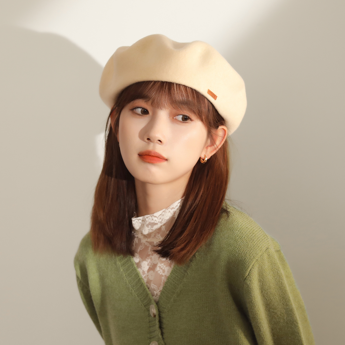 高品质羊毛贝雷帽女生韩版咖啡色蓓蕾帽子百搭文艺复古画家帽冬季