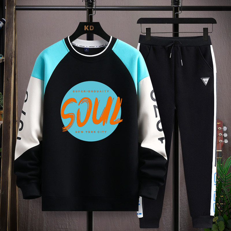 春秋季初中学生长袖T恤男孩12岁15大童13青少年帅气潮牌卫衣套装