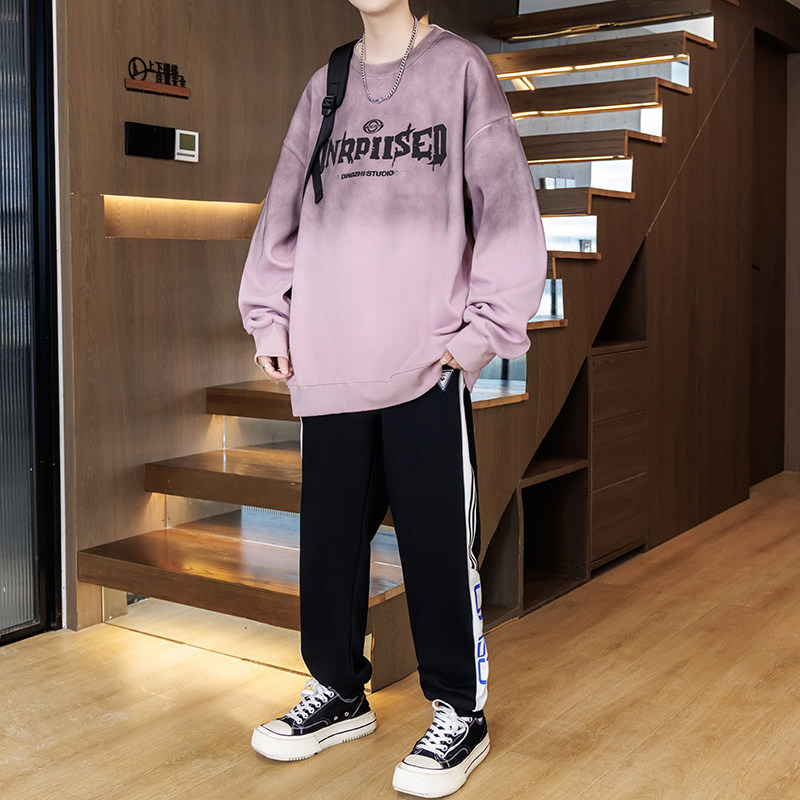 青少年春秋装卫衣12-15岁男孩初中学生帅气14大童圆领长袖t恤套装