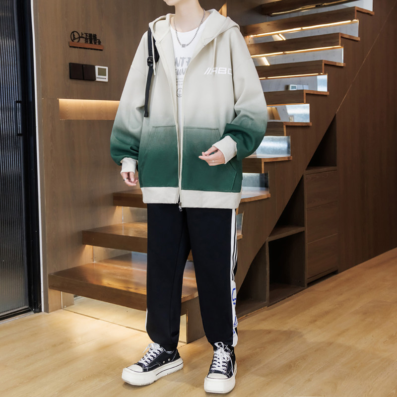 春季卫衣开衫男孩12潮流宽松15岁初中学生14青少年13大童运动套装