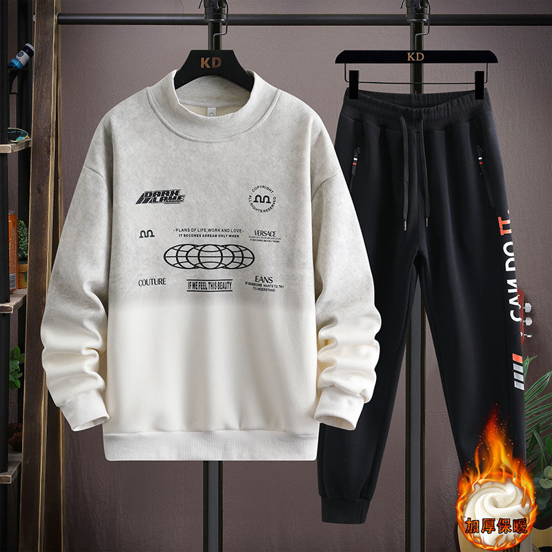 冬季潮流纯棉卫衣12岁男孩15中学生13加绒加厚14大童长袖T恤套装