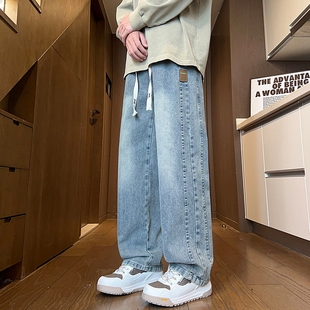 春季松紧腰牛仔长裤12岁男孩13初中学生14潮流15大童宽松休闲裤子