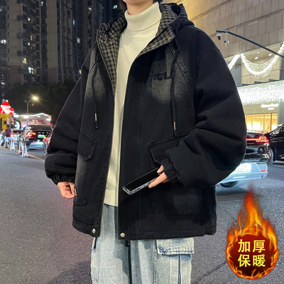 冬季潮流宽松牛仔外套加绒加厚15