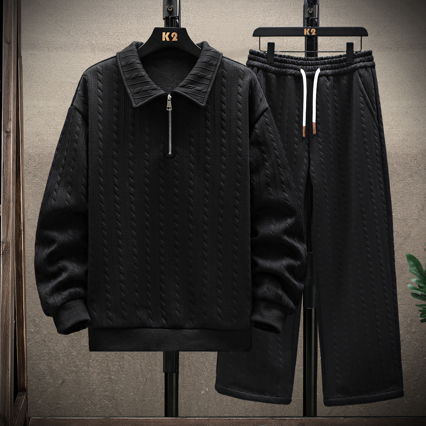 春季13潮流翻领卫衣男孩14中学生15岁青少年大童翻领长袖T恤套装