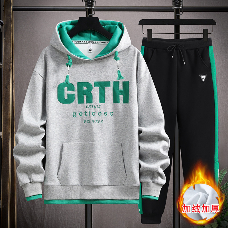 冬季潮流加绒加厚长袖T恤14岁男孩16青少年15中学生帅气大童卫衣