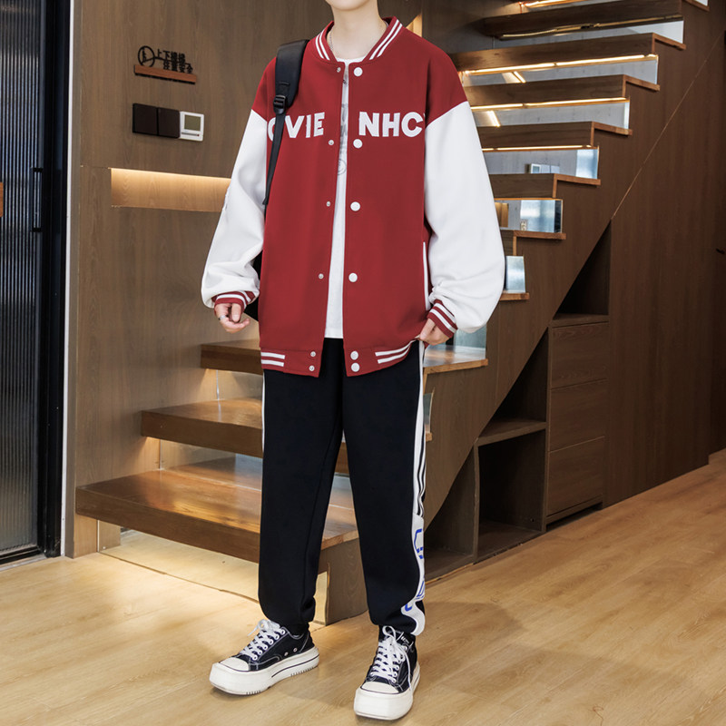 春秋季卫衣开衫初高中学生12青少年男孩15运动13岁大童棒球服套装