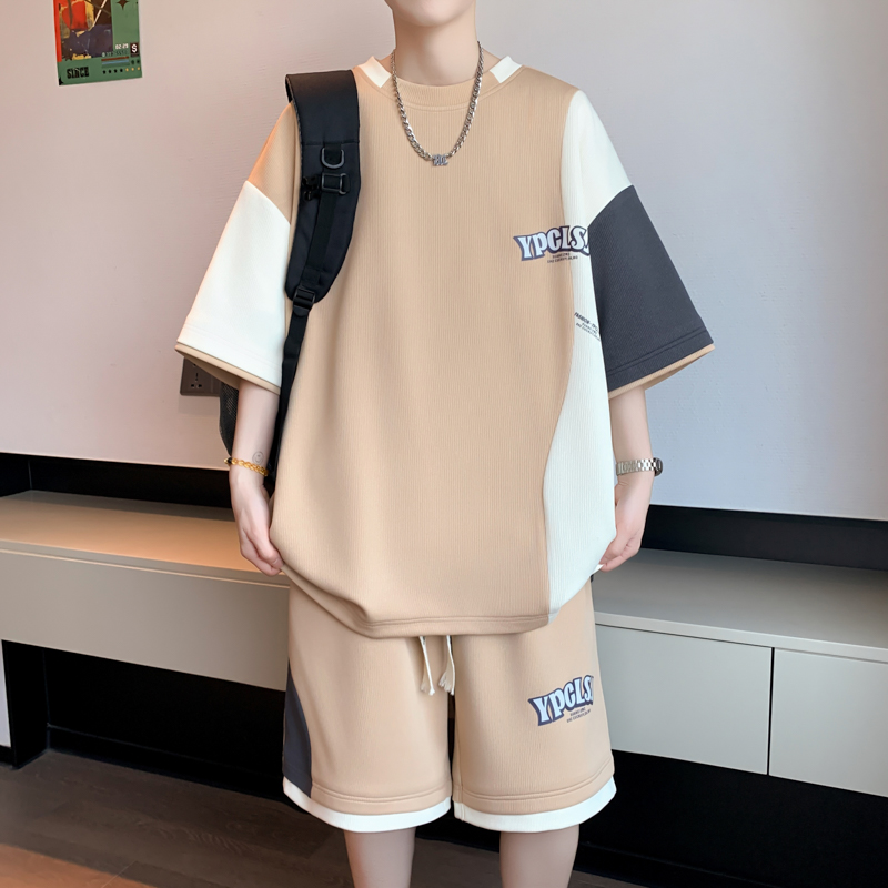 青少年宽松短袖t恤男孩12-15岁初中学生夏季大童帅气潮流体恤套装