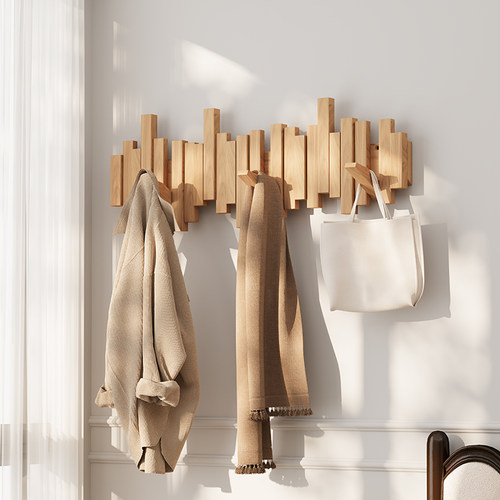 钢琴键挂衣架木质挂钩墙上壁挂进门玄关收纳置物架入门户创意挂架