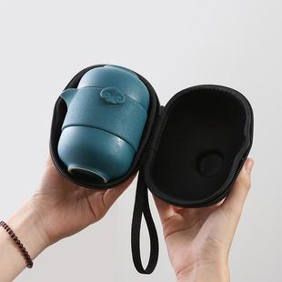 旅行黑陶快客杯泡茶壶陶瓷一壶二杯便携式旅行功夫茶具套装简约