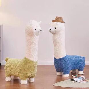 羊驼凳子滑轮大小羊驼坐凳动物带轮客厅摆件换鞋凳羊驼座椅带轮子