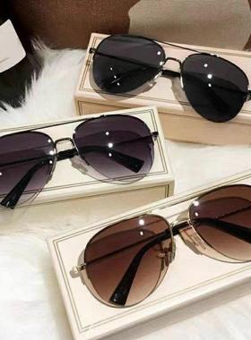 飞行员墨镜百搭大脸显瘦开车防晒紫外线蛤蟆镜个性半框太阳眼镜