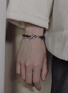 钛钢双层手链男潮单身个性简约男士手饰学生复古网红小众设计