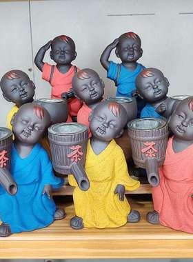 紫砂茶宠撒尿小和尚摆件创意尿童娃娃喷水陶瓷人物工艺品茶滤配件