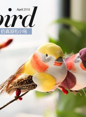 羽毛鸟仿真麻雀羽毛小鸟泡沫小鸟灰色仿真鸟道具树枝园林圣诞装饰
