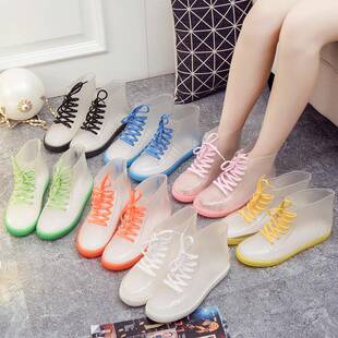 加试棉果冻透明防滑时尚防水鞋雨鞋雨靴胶鞋女短筒年轻韩版保暖冬