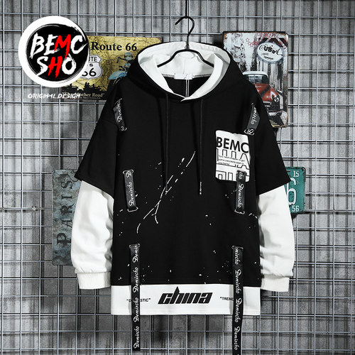 秋季假两件飘带连帽卫衣连帽卫衣