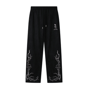 BEMCSHO潮牌高级感刺绣鹿皮绒直筒裤 男女 日常百搭情侣休闲长裤