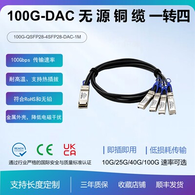 纤亿通100GDAC直连电缆一分四