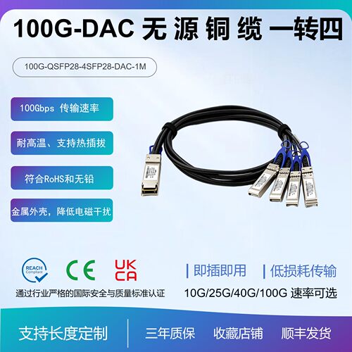 纤亿通100GDAC直连电缆一分四