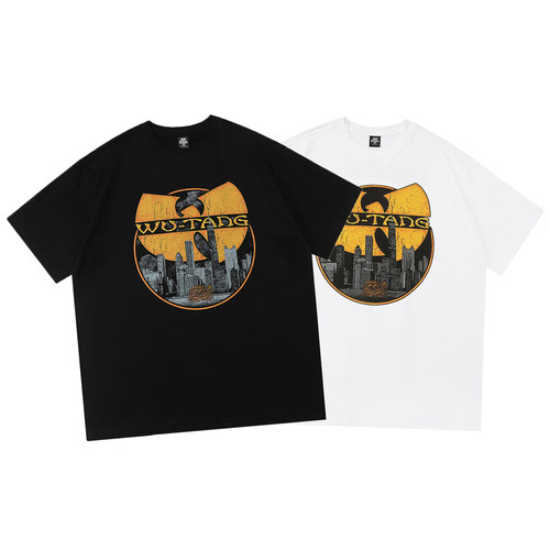 西海岸奇卡诺Chicano匪帮风格致敬WU TANG CLAN白墨印花宽松短袖T