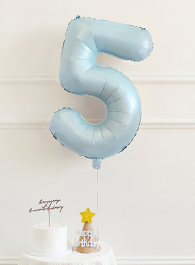 32寸蓝色生日数字气球飘空男孩女孩儿童快乐派对装饰布置拍照道具
