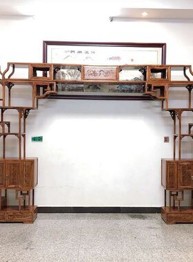实木月洞门博古架仿古多宝阁中式家具展示架榆木置物架木质月亮门