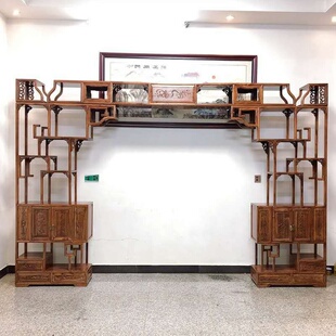 实木月洞门博古架仿古多宝阁中式家具展示架榆木置物架木质月亮门