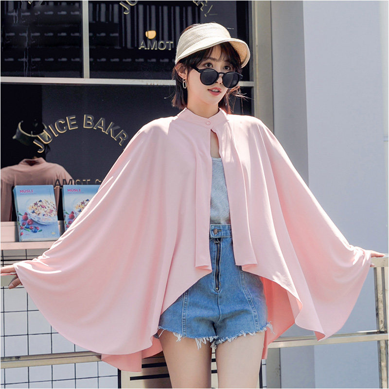 防晒披肩女士夏季开车防晒神器防紫外线沙滩巾宽松纯色抗UV防晒衣