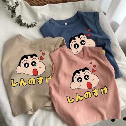 Children's Sleeveless T-Shirt Summer Boys and Girls Pure Cotton Vest Boys Baby Cartoon Print Stylish Korean Style Top t