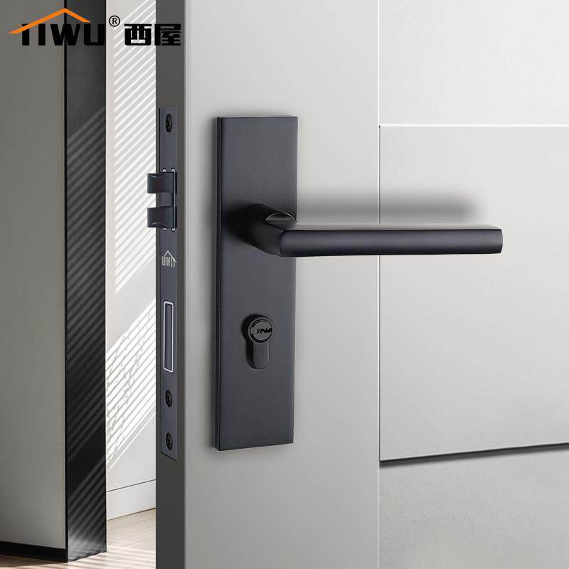 西屋门锁室内家用通用型卫生间卧室黑色房门分体锁具木门静音把手