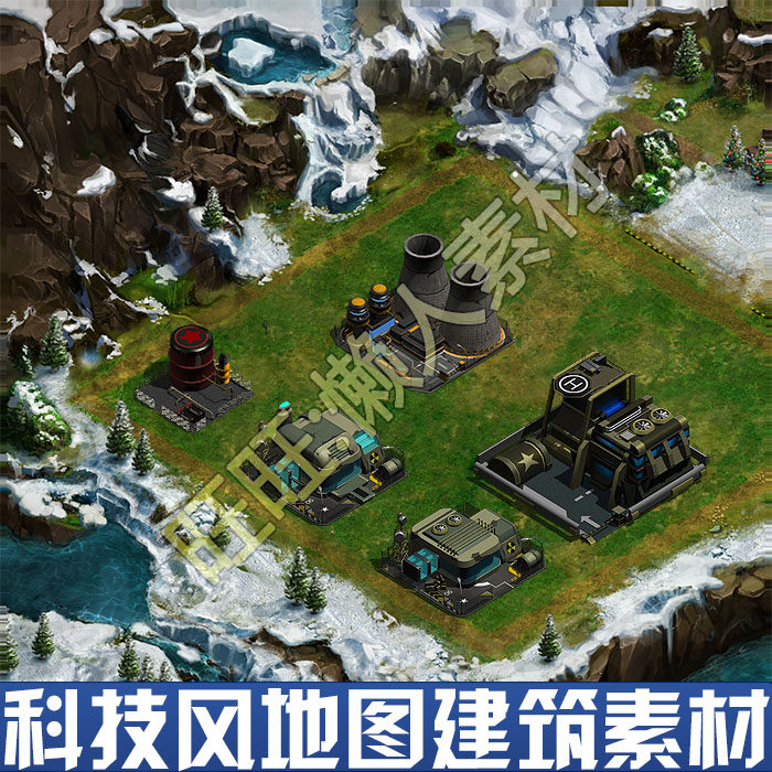 现代科幻未来战争 建筑大场景场景房屋防御设施 手游素材音效UI