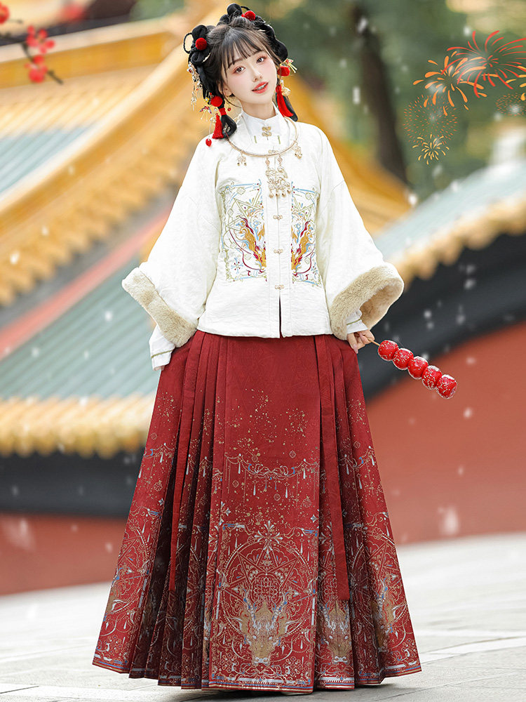 WEIYANG PALACE [GLASS ZHAOLONG] 명나라 HANFU 여성 중공업 자수 원래 금 직조 말 얼굴 스커트 겨울 새 스타일