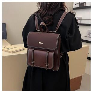 复古双肩包女高级感小众百搭两用背包2025新款 英伦学院风书包 韩版