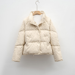 极寒冬新款立领小个子白鸭绒外套短款面包服小碎花羽绒服女