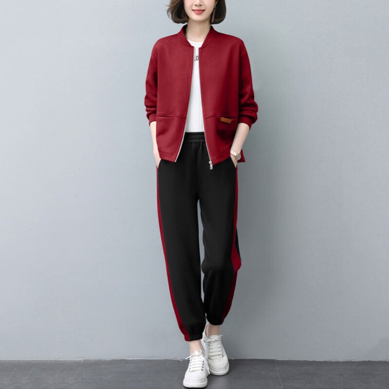 休闲运动套装女2025春秋女装棒球服开衫外套宽松卫衣套装一整套潮