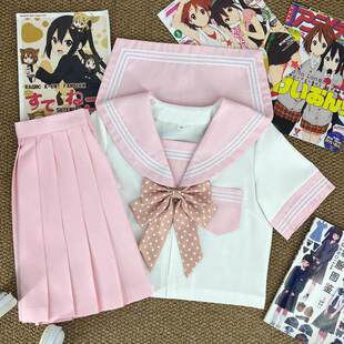 现货粉领白三本水手服套装日系学院风粉白JK制服甜妹百褶裙学生装