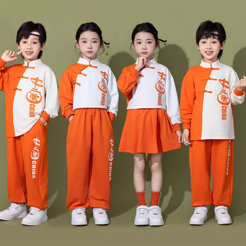 儿童啦啦队演出服小学生运动会团体服装中国风汉服幼儿园合唱班服