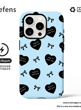 ins蓝黑蝴蝶结适合iPhone16promax新款15Pro女14pro华为小米/磁吸菲林/二合一/电镀银/黑框软手机壳支架