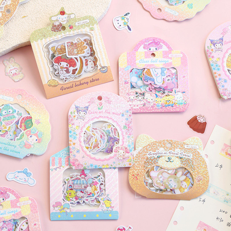 ins风镭射卡通美纹纸贴纸包可爱纸贴画diy手账日记装饰儿童奖励