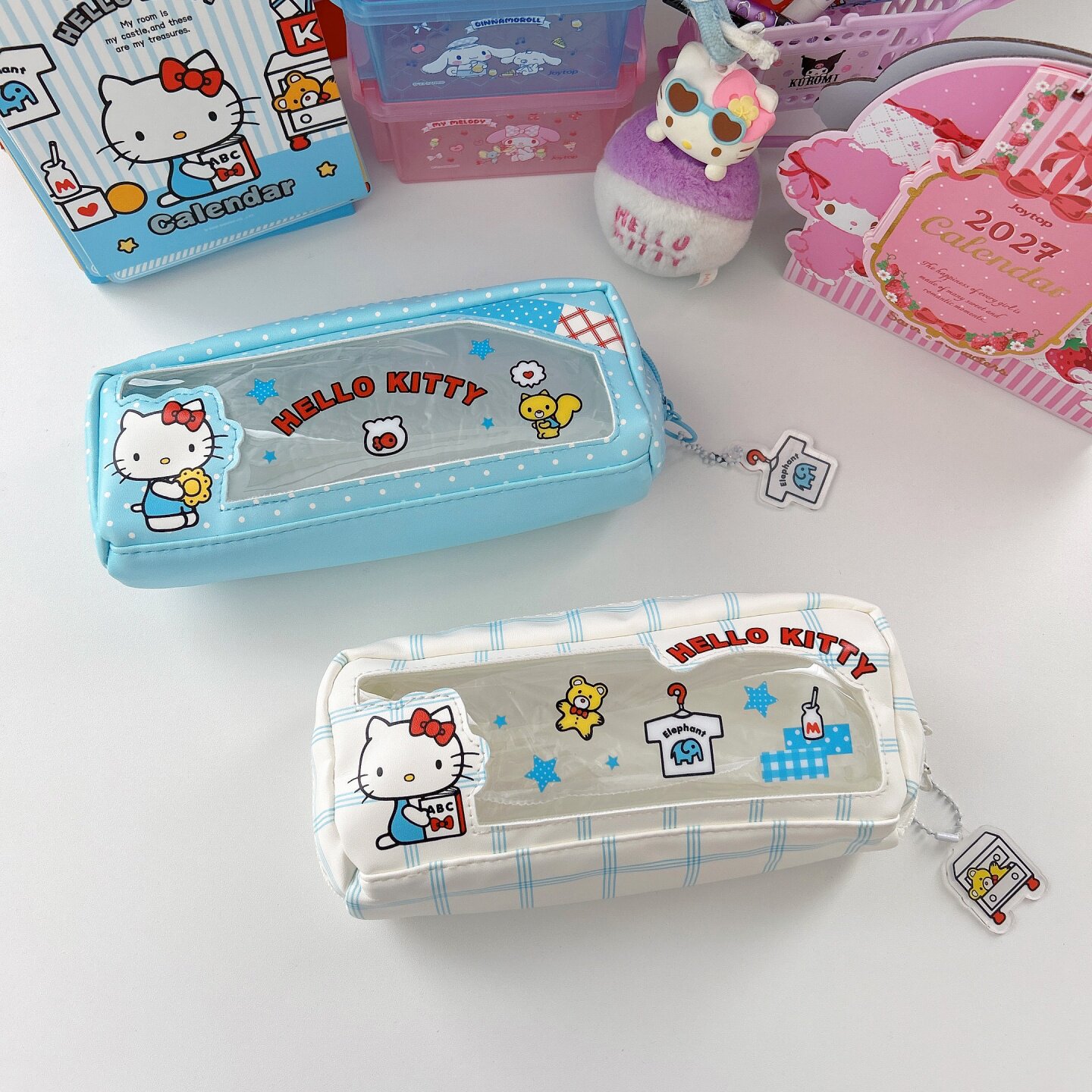 悦木正版三丽鸥卡通学生笔袋HelloKitty透明文具盒大容量拉链袋子